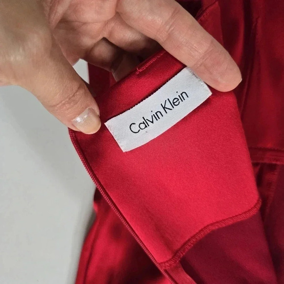 Calvin Klein red stretch satin formal date night mini dress sz 10 - Picture 8 of 17